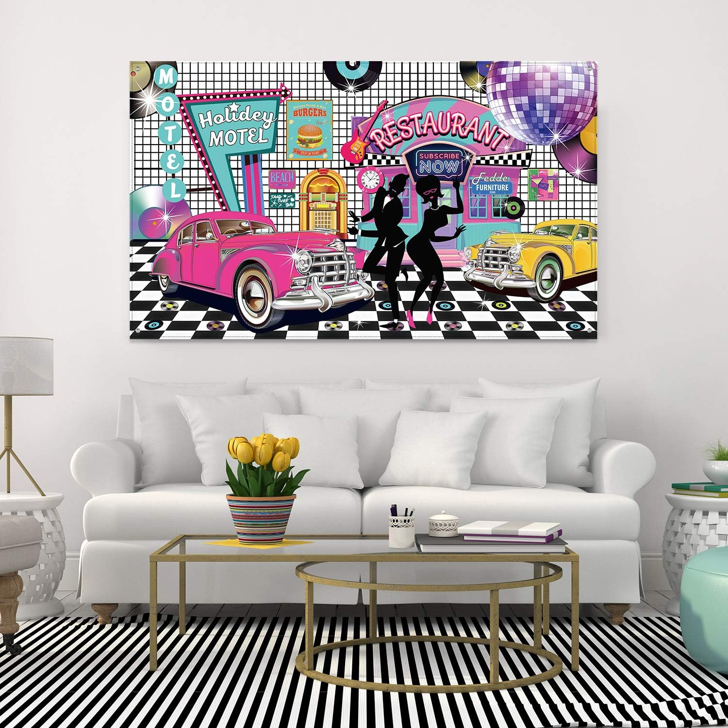 50'S Theme Party Decorations Rock and Roll Party Backdrop Party Banner Classic 50S Backdrop Banner for 1950'S Party Decorations, 72.8 X 43.3 Inch image number 2