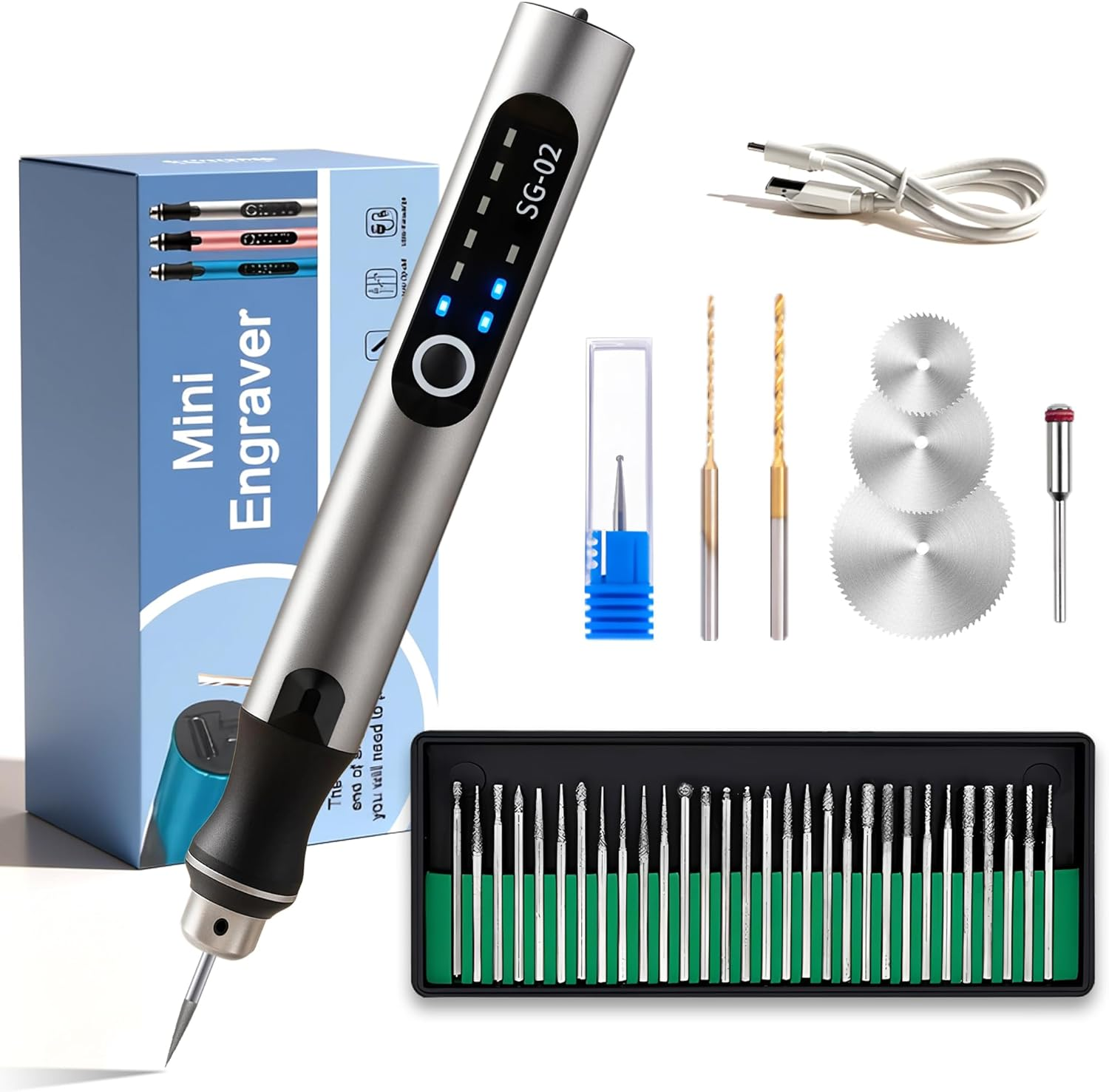 USB Rechargable Engraving Pen with 35Bits,Mini Electric Engraver Etching Machines Cordless Rotary Tools Engraved Jewelry Stone Metal Plastic Wood Resin Model (Silver) image number 3