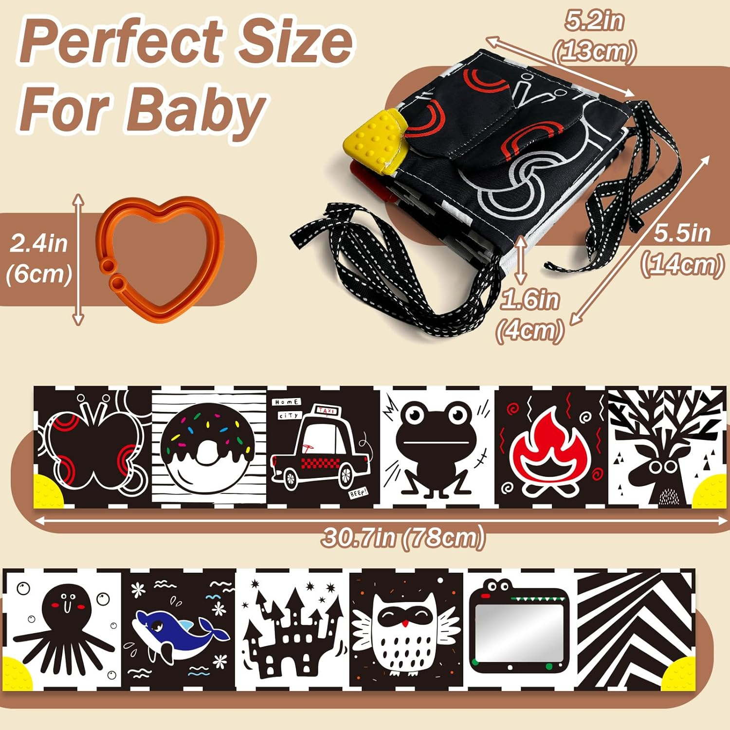 Black and White Baby Toys Tummy Time High Contrast Newborn Toys 0-3 Months, Soft Baby Book Visual Stimulation Infant Toys 0-6-12 Months, Crinkle Montessori Learning for Babies image number 4