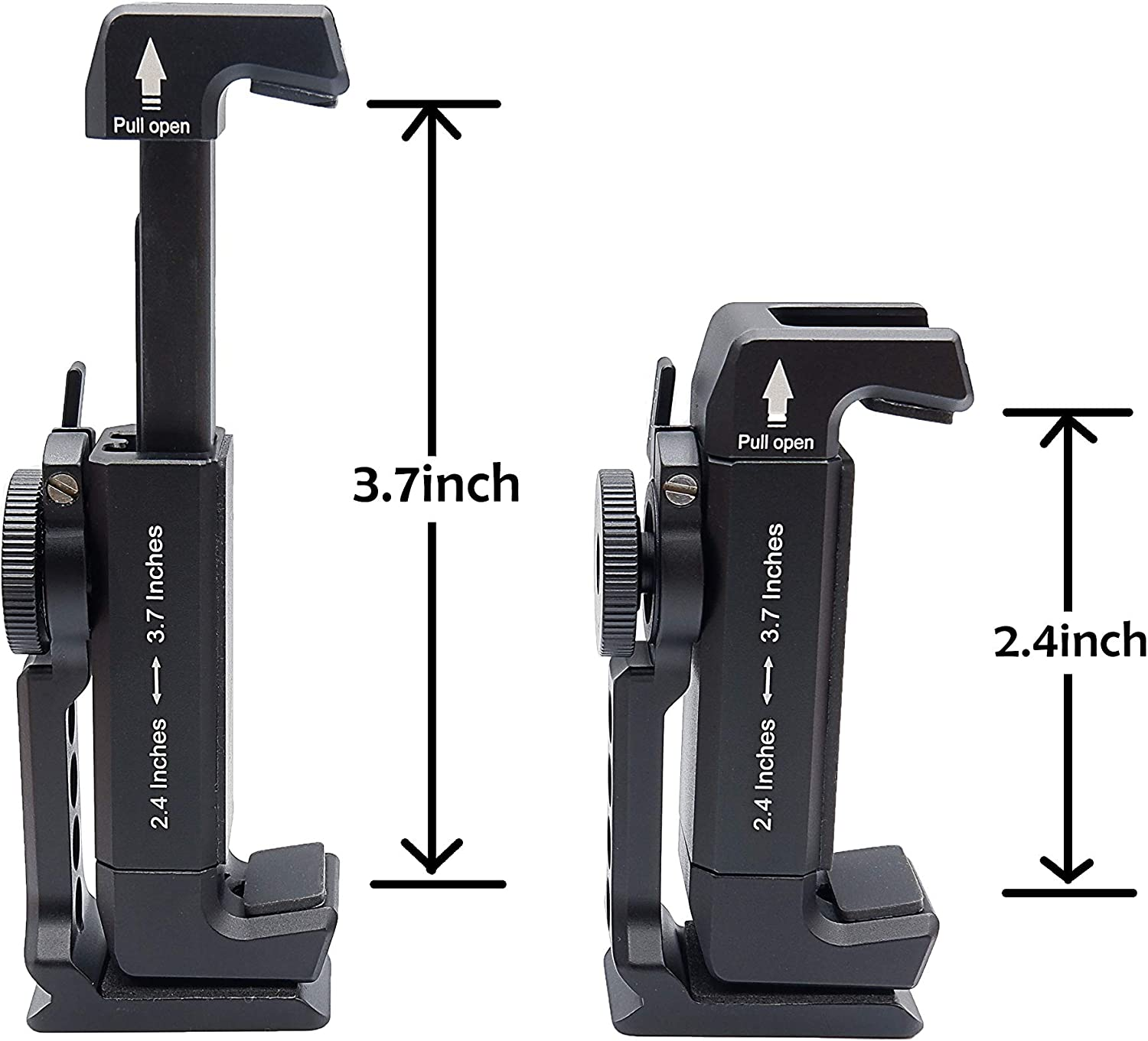 Metal Tripod Mount for Mobile Phones with Cold Shoe, 360 Degree Rotation, Compatible with Iphone 11 12 Pro Max, Smartphone Holder, Black, 1/4 Inch Thread Mount, 3/8 Inch Ports, Camera Support