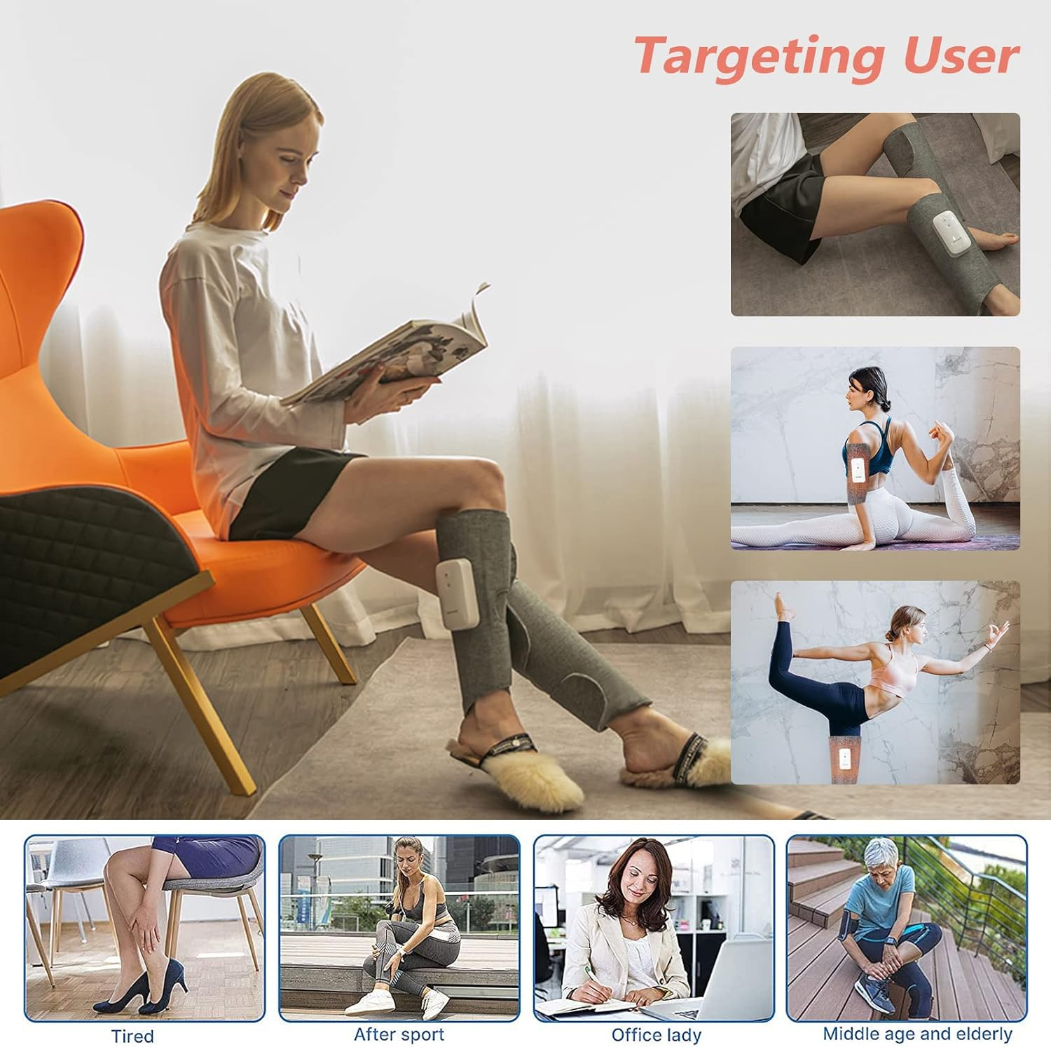 HOLDPEAK Wireless Leg Massager with Heat Air Compression - Calf Muscle Massager with 3 Modes 3 Intensity Levels - Vibration Function Portable Electronic Massage Device (1PC) image number 6