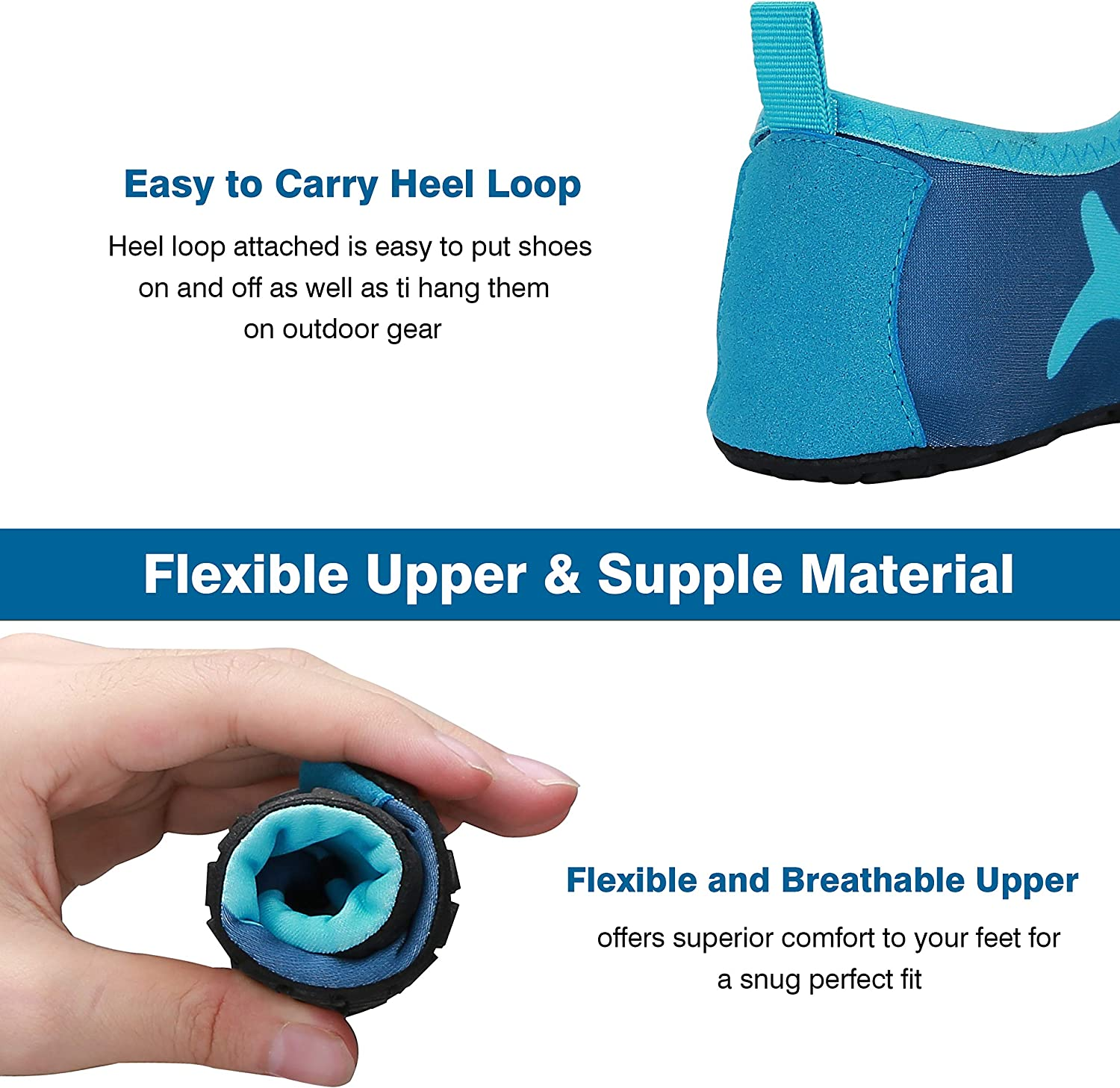 JOTO Water Shoes for Kids, Children Barefoot Quick-Dry Aqua Water Socks Slip-On Swim Beach Shoes for Girls and Boys Toddler -Navywhale image number 4