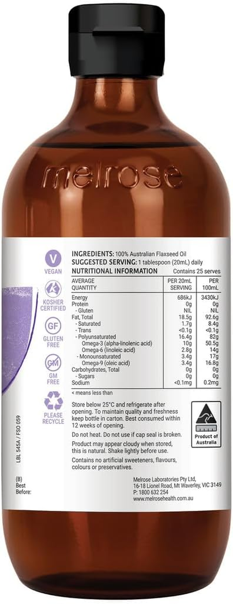 Melrose Australian Flaxseed Oil 500 Ml image number 3