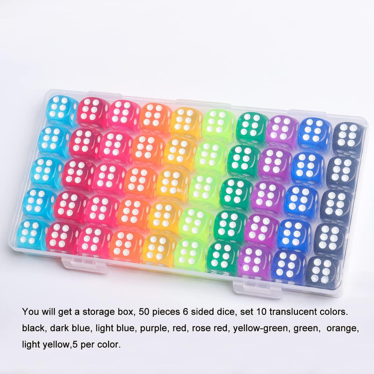 14Mm Game Dice Set, 6 Sided Colorful Dice for Board Games, Math Learning, Dice for Classroom, Party Favors (50 Pack) image number 1