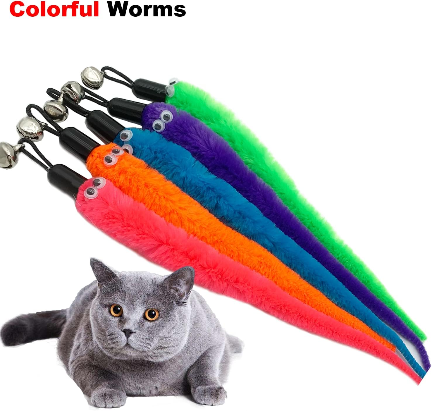 Cat Worm Toy Refills, 15 Pieces Cat Wand Attachments Worms Toy for Indoor Cats image number 3