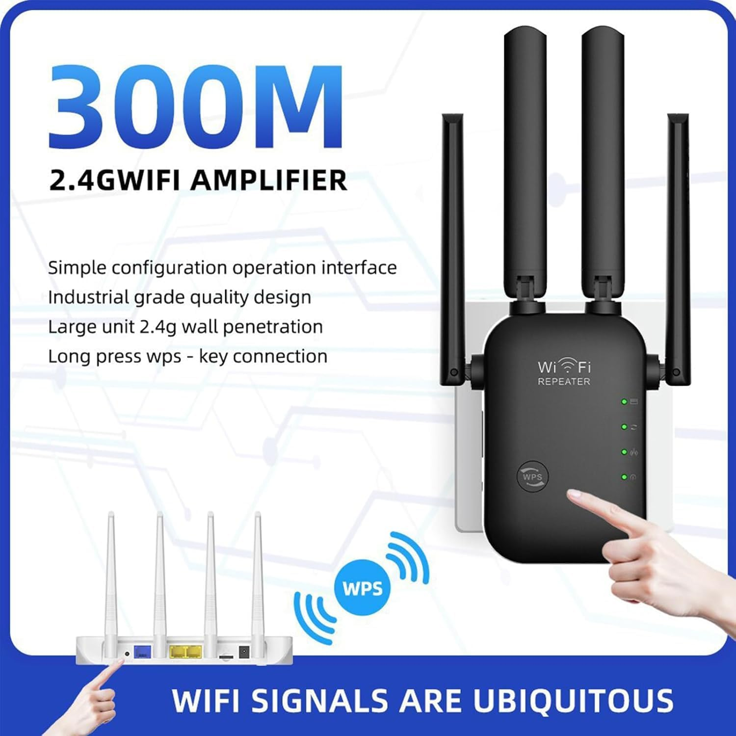 300Mbps Wifi Repeater, Annuoyi Wifi Repeater Range Booster, AP Router Wireless-N 802.11 2.4G Network with Integrated Antennas LAN, Wifi Signal Booster & Access Point, 360 Degree Full Coverage image number 1