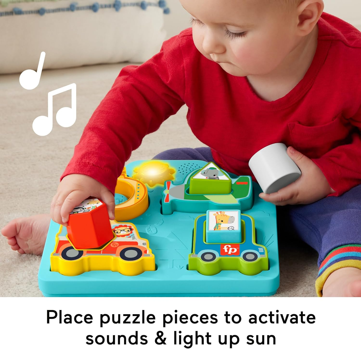 Fisher-Price Baby Sorting Toy Shapes & Sounds Vehicle Puzzle with Music & Lights for Fine Motor Play, Ages 9M+ image number 3