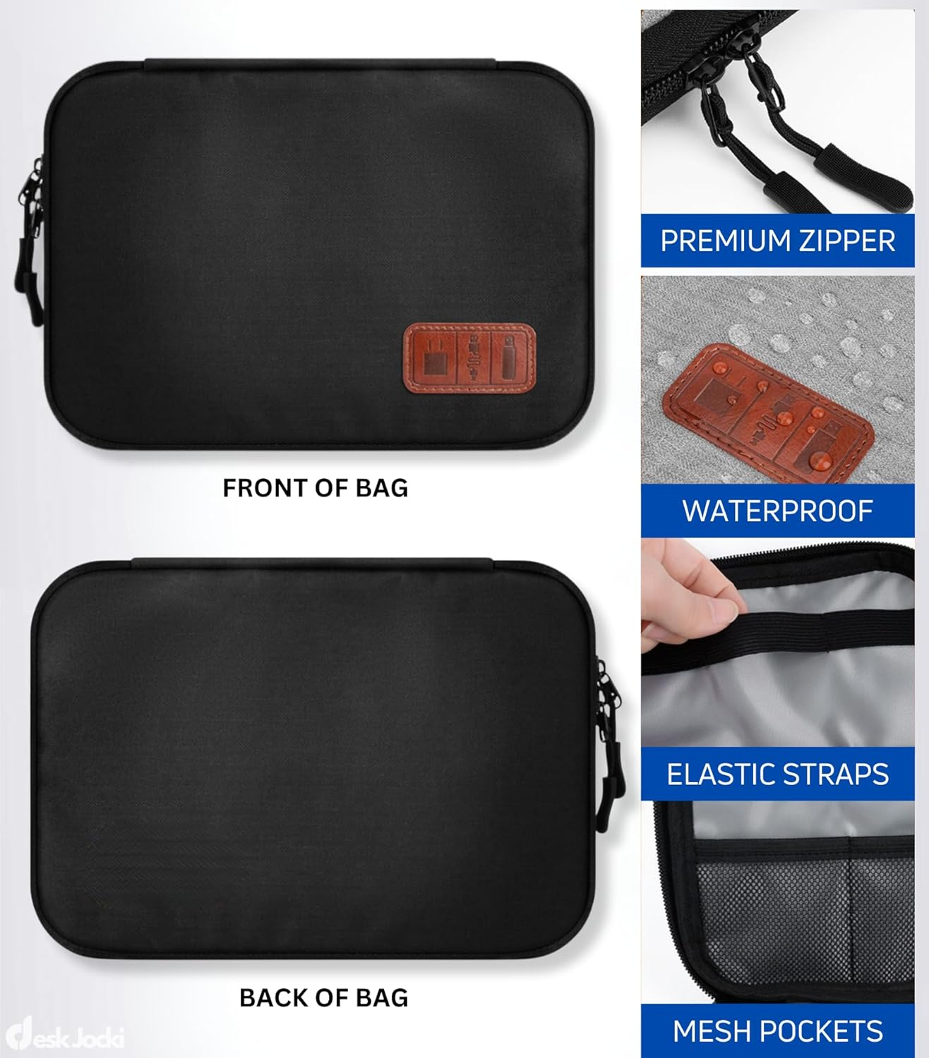 Cable Organiser Bag, Electronic Organizer Bag, Double Layer Travel Case Bag/Pouch for Electronics, Waterproof Pouch for Cables with Sd Card Slots, USB Cable Organizer (Black Small) image number 3