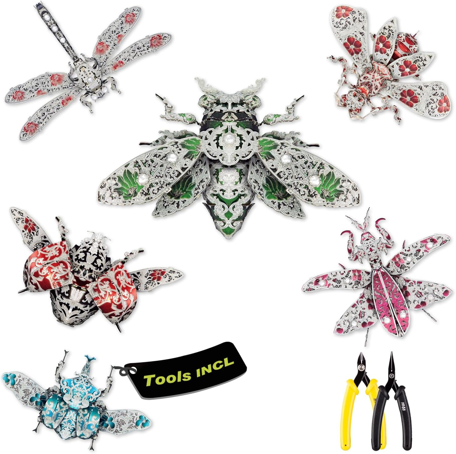 Piececool Metal 3D Puzzles for Adults, Cicada 3D Model Building Kits Insect Themed Animal Fashion Brooch Assembling DIY Crafts Creative Gifts