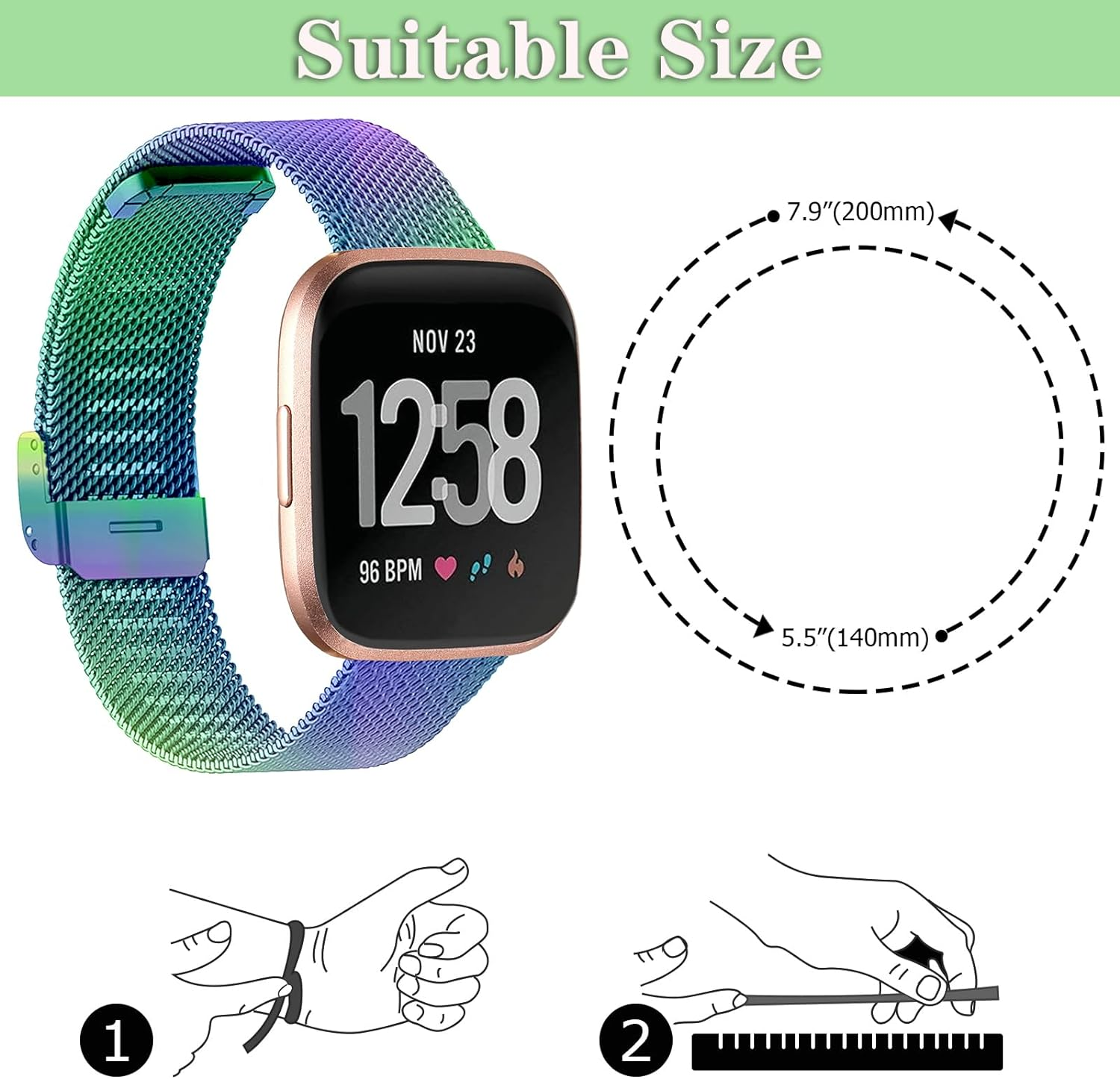 2-Pack Metal Bands for Fitbit Versa 2/ Versa Lite/Fitbit Versa Se/Versa Band, Stainless Steel Strap Bands for Versa 2 Bands Women Men Women Men image number 4