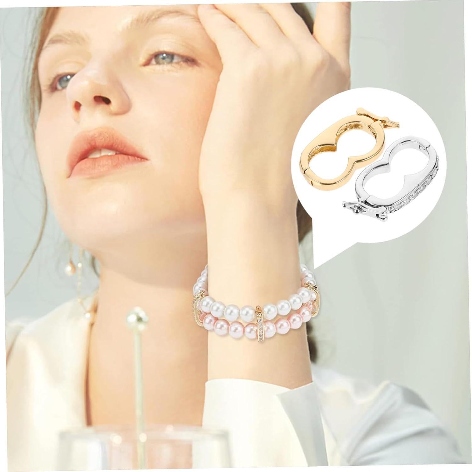 AUTSUPPL 2Pcs Pearl Necklace Shortener Clasps for Layering Adjustable Necklace Separator Clasps Jewelry Making Accessories for Pearl and Bead Necklaces image number 2