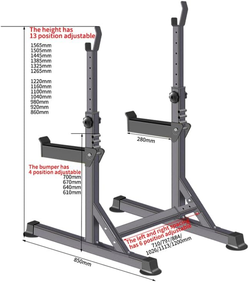 Home Gym Fitness Gym Equipment Adjustable Squat Rack with Dip Bars