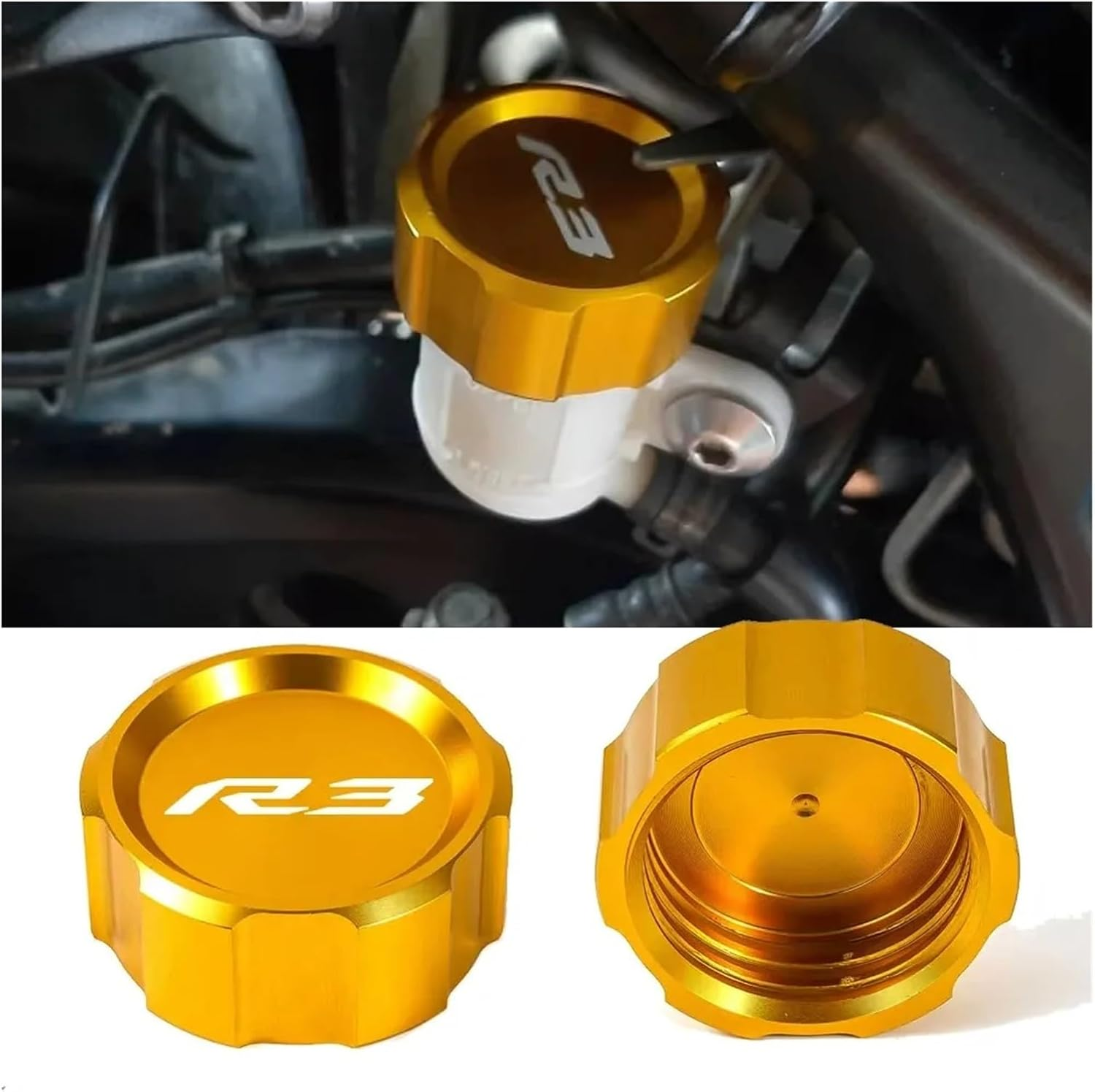 Compatible with R3 YZF-R3 YZFR3 2015-2024 Motorcycle Front Rear Brake Fluid Reservoir Cap Cylinder Cover Guard Oil Filler Cap R3(D-Blue) image number 1