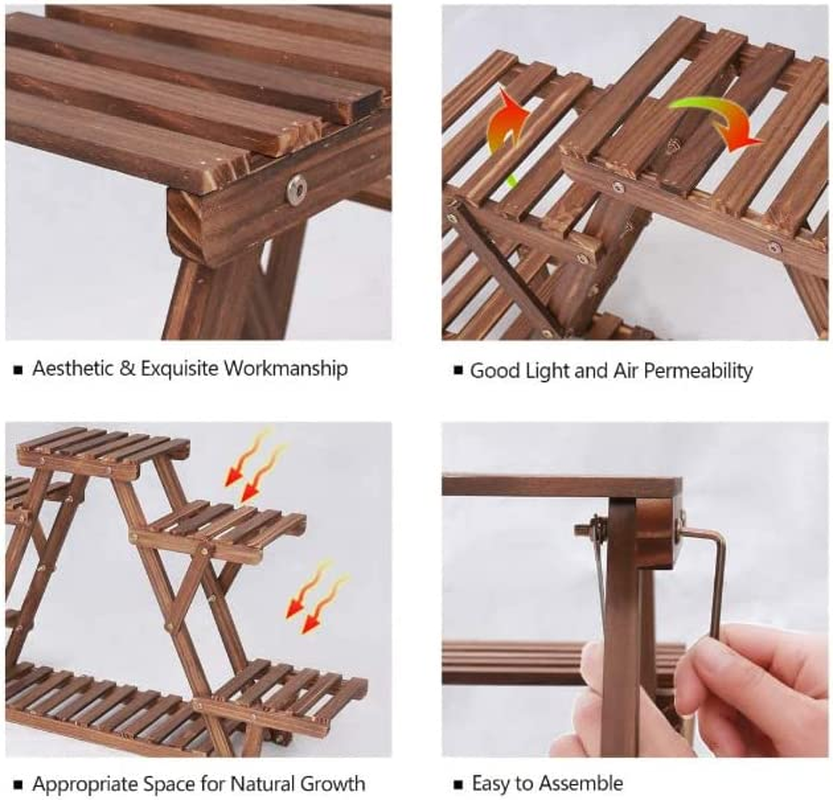Heavy Duty Pine Wood Plant Stand Triangle In-Outdoor Flower Succulent Pots Shelf image number 4