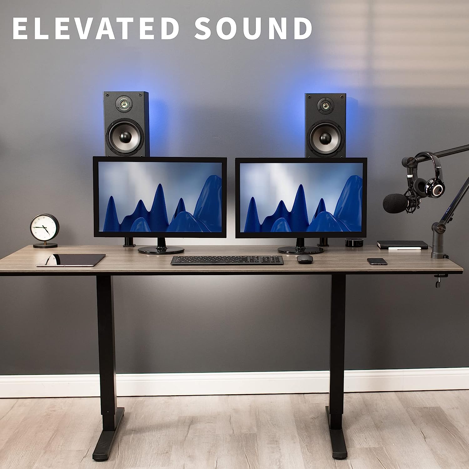 VIVO Clamp-On Speaker Stand Desk Mount Set, 10 X 9 Inch Trays, Height Adjustment and Tilt, Universal Audio Holders for Computer and Bookshelf Speakers, Elevated Sound, 2 Pack, Black, MOUNT-SP01CB - White image number 4