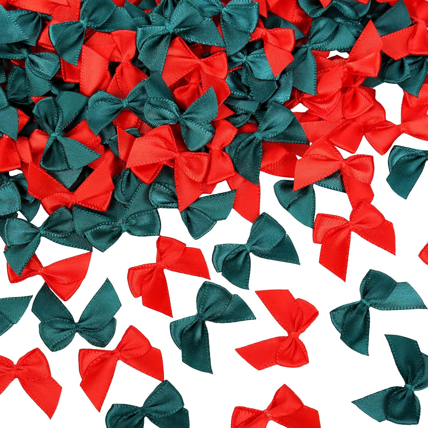 150Pcs Mini Bows Red and Green for Christmas Tree Decoration, Wrapping Crafts, and Home Decoration - Black image number 3