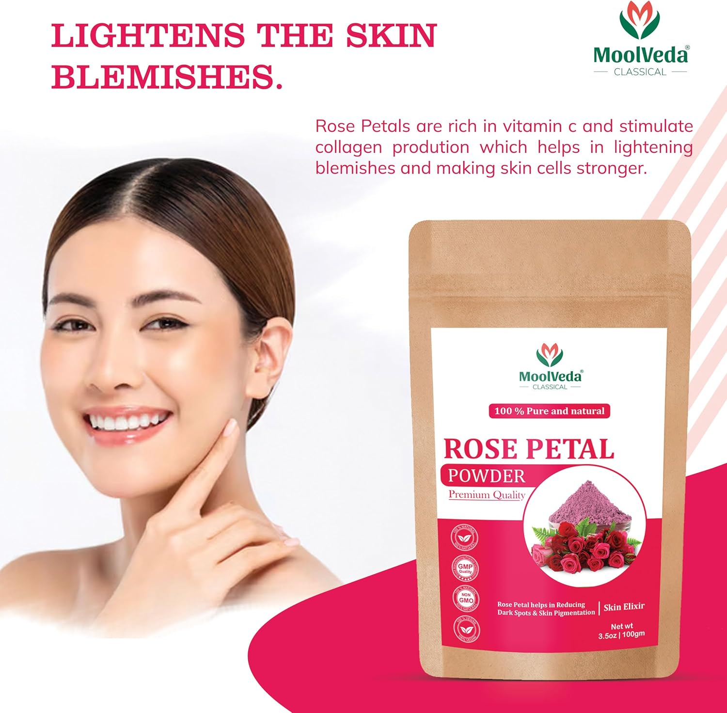 Pure & Natural Rose Petal Powder for Skin, Face Pack Mask for Fairness, Tanning & Glowing Skin, 100Gm image number 6