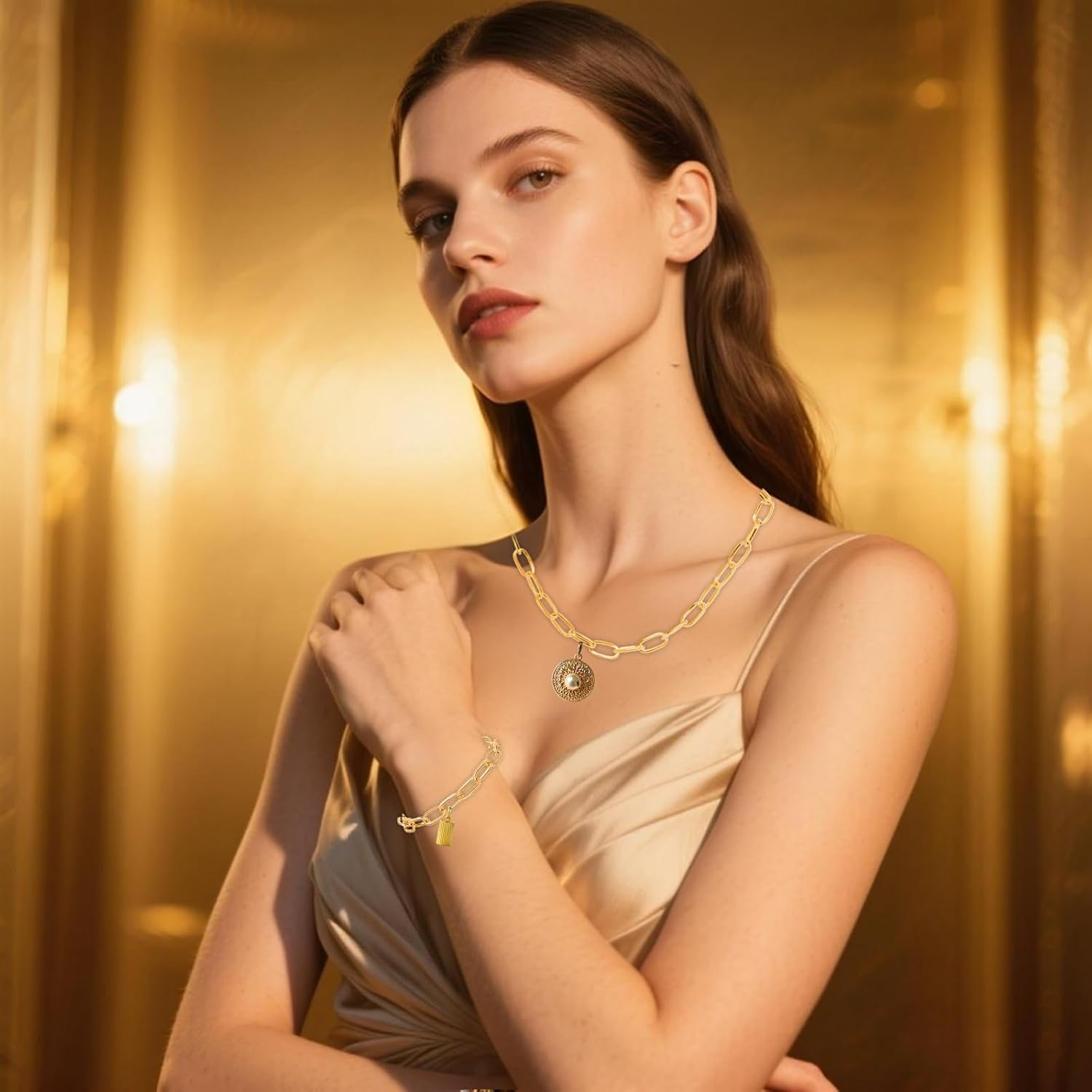 20Pcs Chain Bracelets 18 Inches Gold Paperclip Chain Necklace Kit Charm Necklace Alloy Link with Lobster Clasps for Jewelry Bracelet Making DIY Women Men image number 2