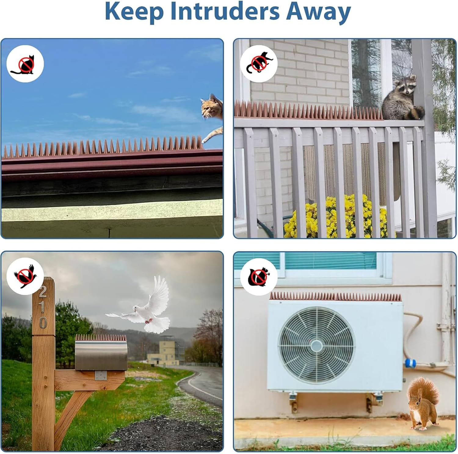 12Pack Bird Spikes, outside Bird Defender Spikes to Keep Birds Away, Plastic Bird Deterrent Spikes for Small Birds Pigeon Squirrel Raccoon Cats, Brown 33 * 4.5 * 4Cm image number 2