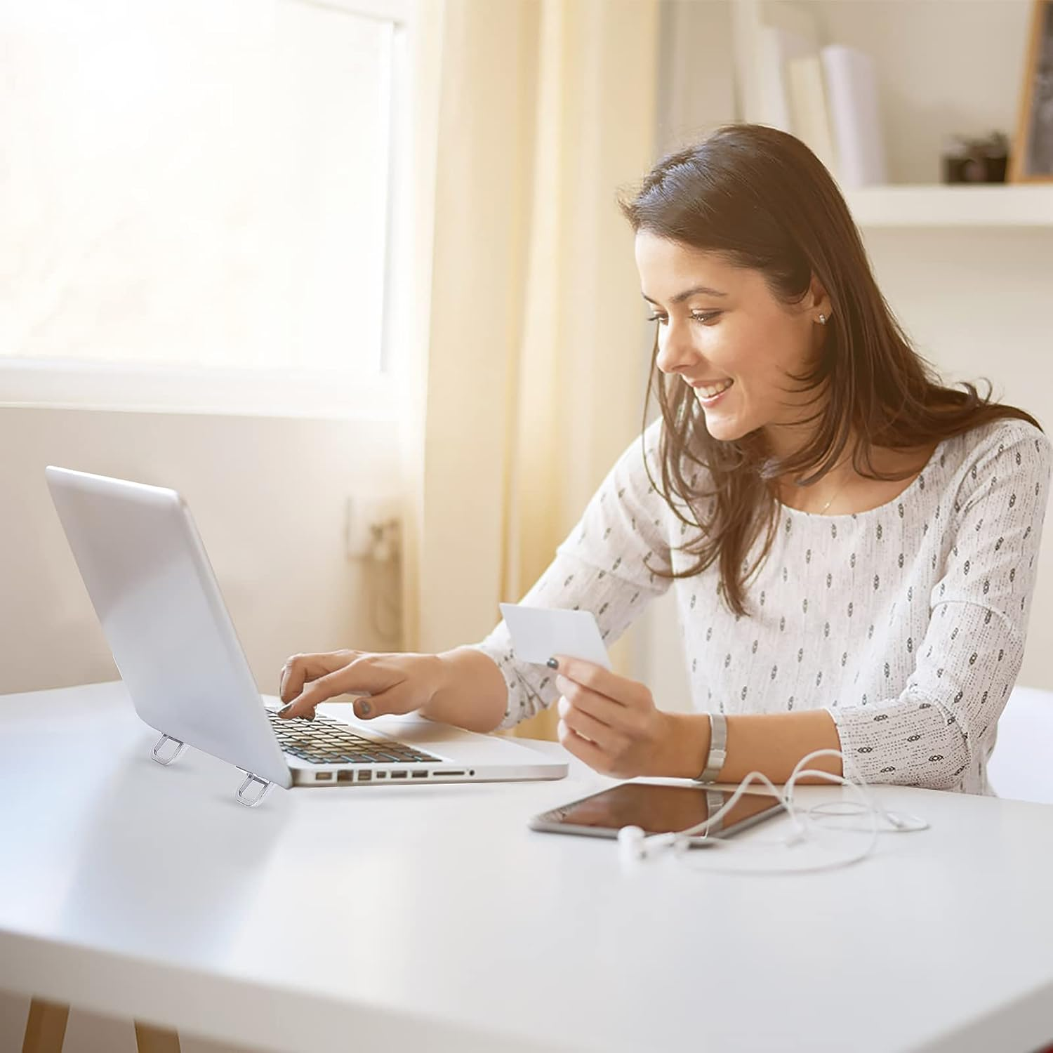 Abeillo 2PCS Portable Keyboard Riser, Self-Adhesive Mini Laptop Stand Invisible Computer Keyboard Stand for Desk, Laptop Feet Compatible with Pro/Air, Lenovo, Surface (Silver) image number 1
