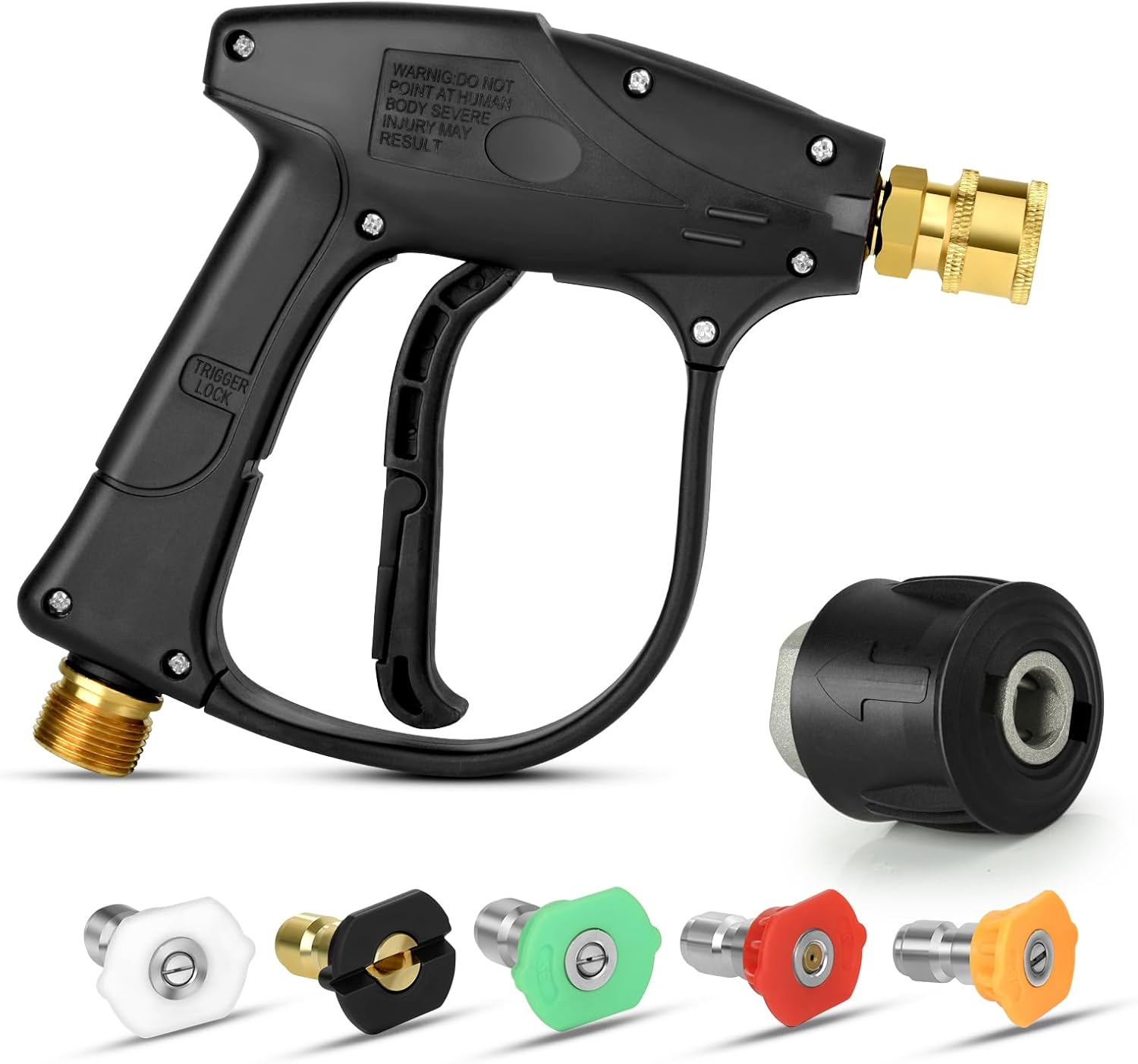 Short Pressure Washer Gun: 4350 PSI High Power Washer Spay Gun with 5 Nozzle Tips, Compatible with 1/4 Outlet Connect Nozzles for Car Wash, Garden, Pool & Home Cleaning Tools image number 2