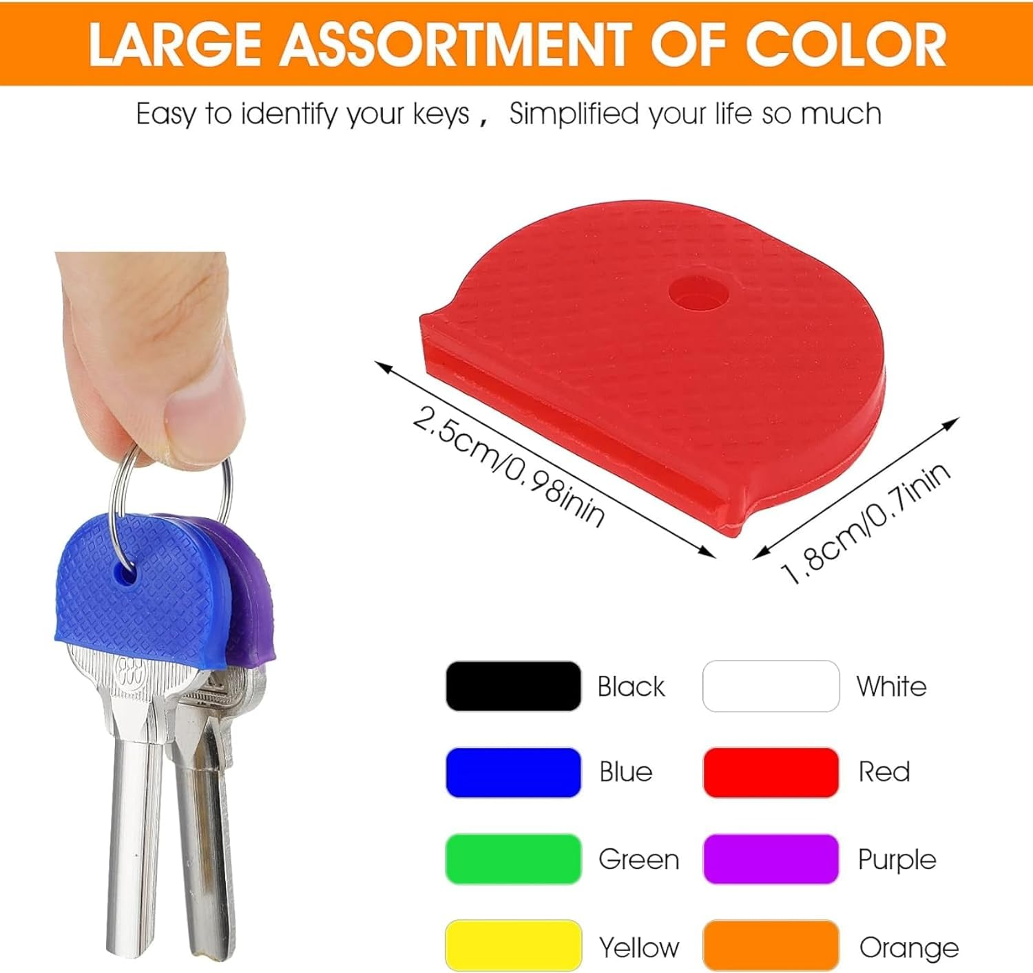 40Pcs 2.5Cm Key Covers, Key Caps Tags Covers, Plastic Identifier Key Rings Label ID Colors Key Identifier Tag Covers, for Standard Flat House Keys (8 Colors) image number 6