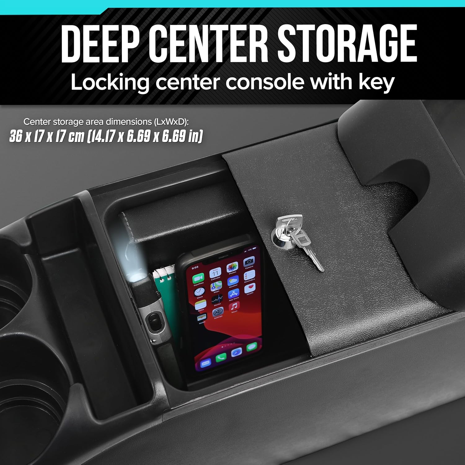 Center Console for Minivans, Suvs, Middle Van Console, Extra Cup Holders, Large Storage, Made in USA (Black) image number 3