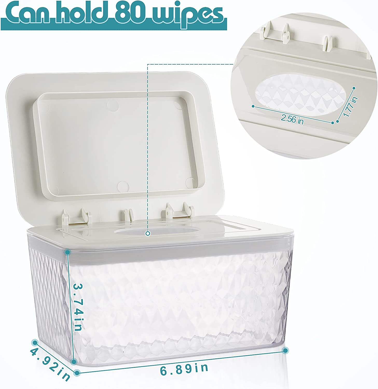 Wipes Holders, Dustproof Large Capacity Wipes Dispenser Box Case with Lid Keep Diaper Wipes Fresh (White) image number 3