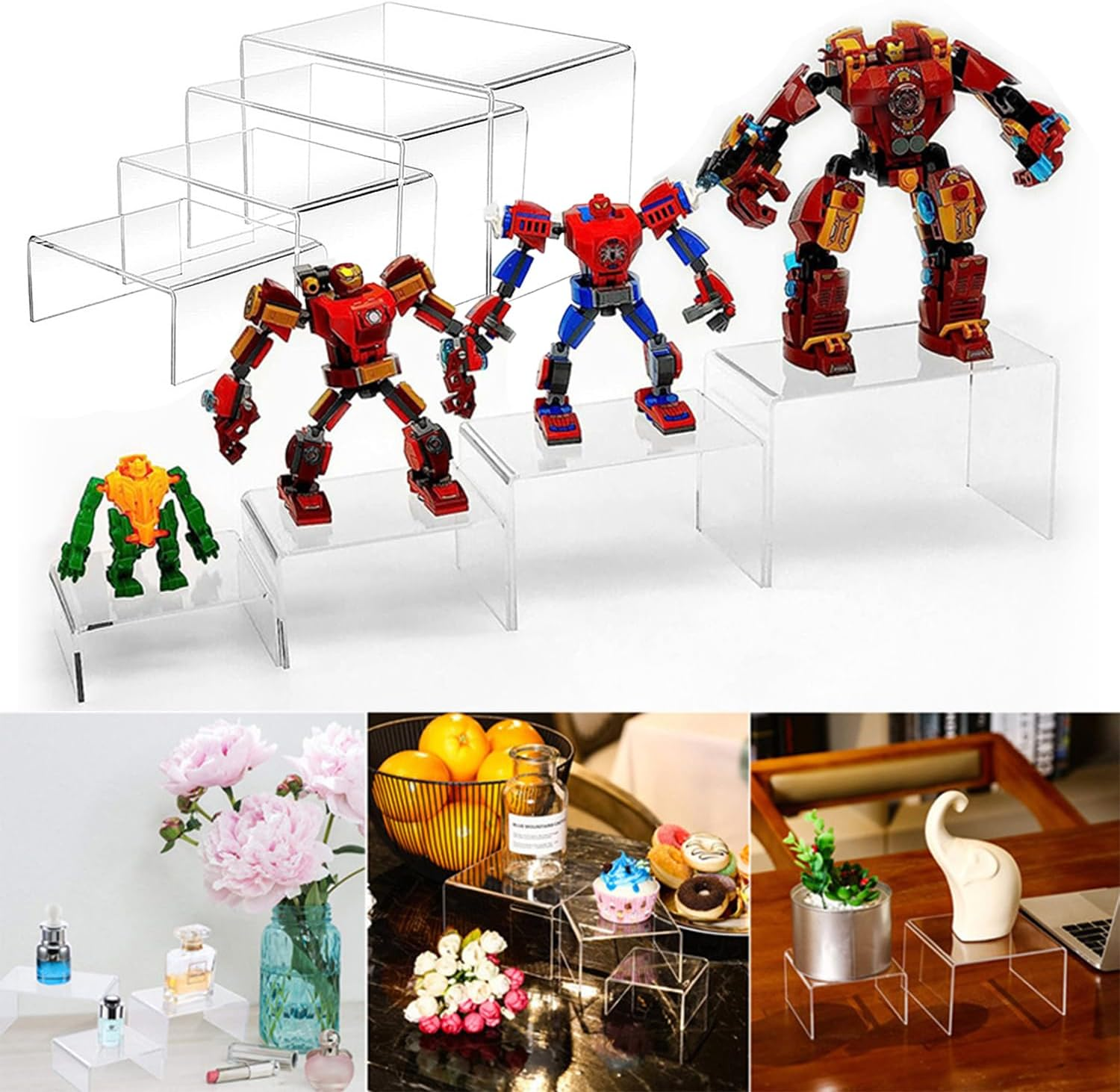 8 PCS Acrylic Risers, Clear Acrylic Riser Display Stands, Suitable for Jewelry, Candles, Toys, Perfume, Collection, Decoration, Cupcakes image number 3