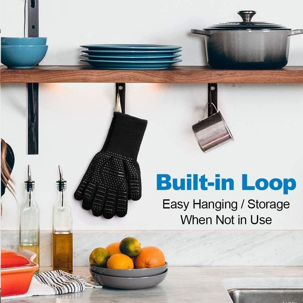 BBQ Gloves Anti-Scald High Temp Resistance Fireproof Grilling Barbecue, Cut-Resistant Kitchen Safe Cooking Gloves for Men, Oven Mitts, Smoker image number 6