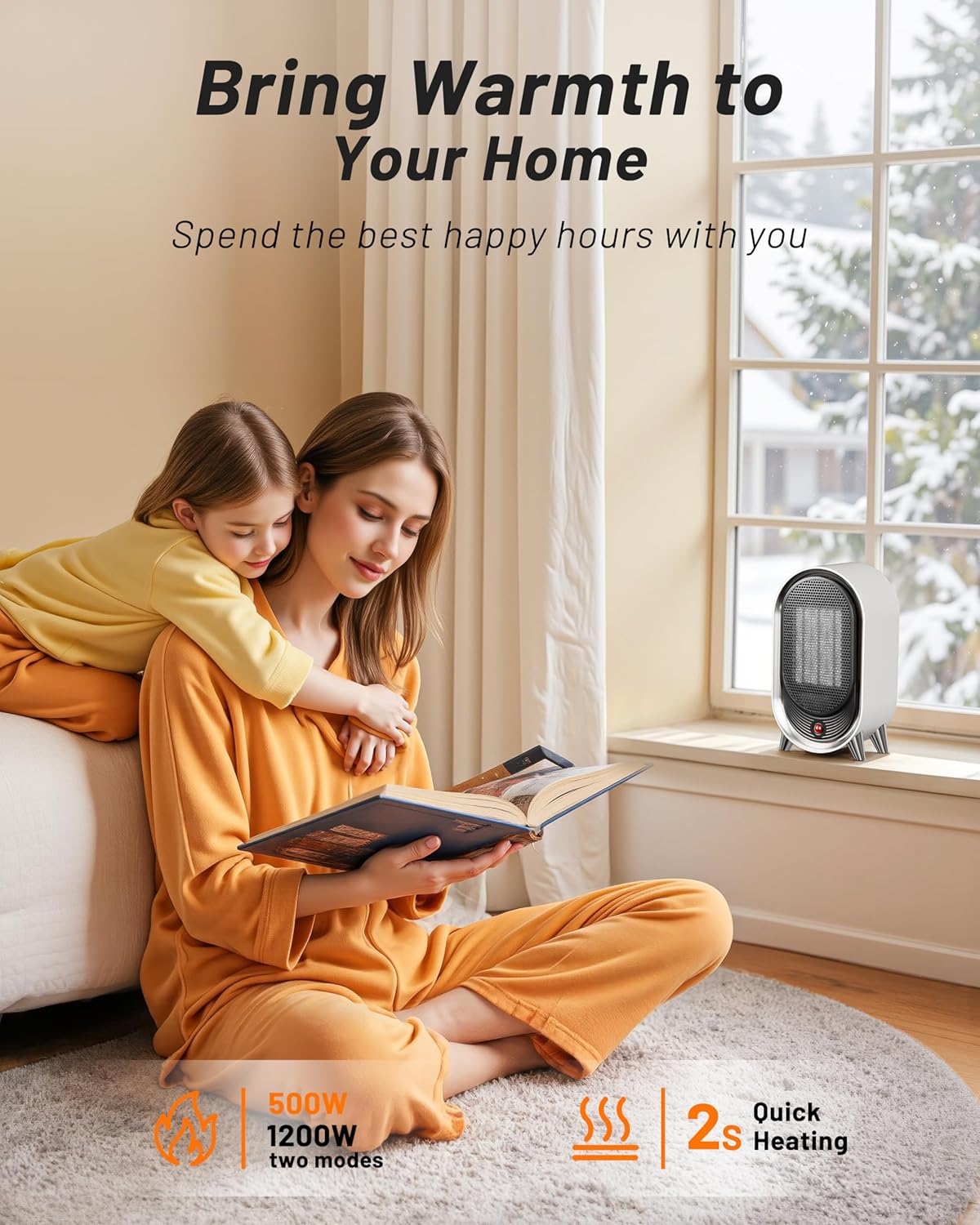 Heater Fan &ndash; 1200W Portable Space Heater, Mini Ceramic Heater Fast Heating with Tip-Over Protection, 3 Modes, Electric Desk Small Heaters for Bedroom,Office, Living Rooms, Indoor Home image number 1