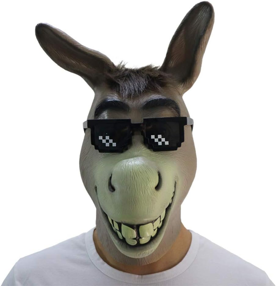 Adult Shrek Mask Halloween Party Funny Donkey Horse Head Latex Animal Mask