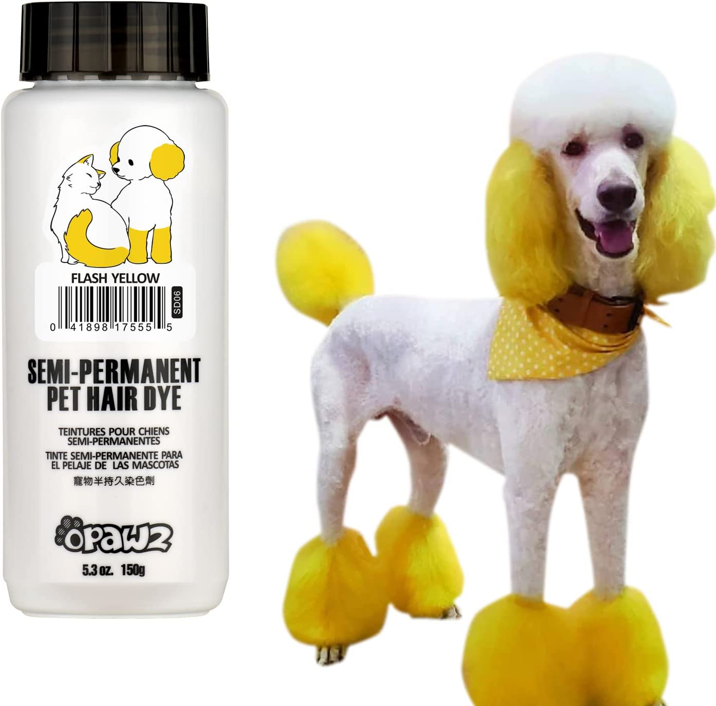 OPAWZ Semi-Permanent Dog Hair Dye, Food-Grade Pigment Dog Dye, Non-Toxic Pet Hair Dye for Dogs, Cats and All Pets Can Be Bathed (Flash Yellow)