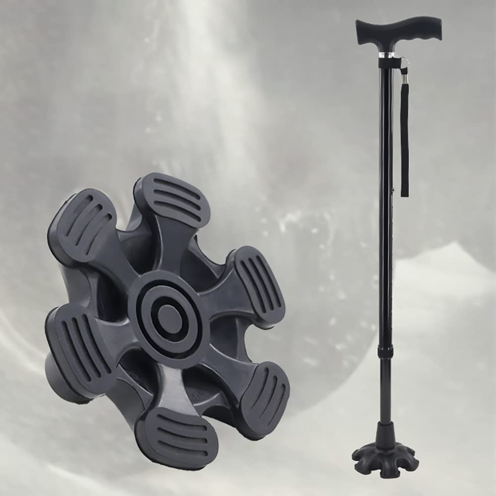 Cane Tip with 6 Support Rubber Foot for Walking Canes 3/4 Inch Shaft, Self-Standing, Anti-Slip Stable 6 Point Cane Tip Universal 6 Leg Attachment for Walking Stick (Black) image number 2