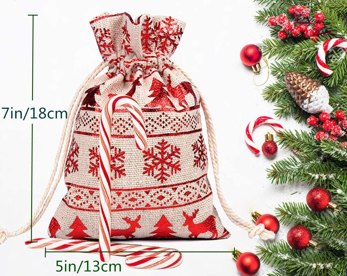 AOOTOOSPORT Christmas Burlap Bags with Drawstring, 5 X 7 Inch Christmas Favor Bags Jewelry Candy Pouches Sacks, Mini Storage Bag for Wedding Christmas Festive Candy Goody Storage DIY Craft - 12 Pcs image number 3