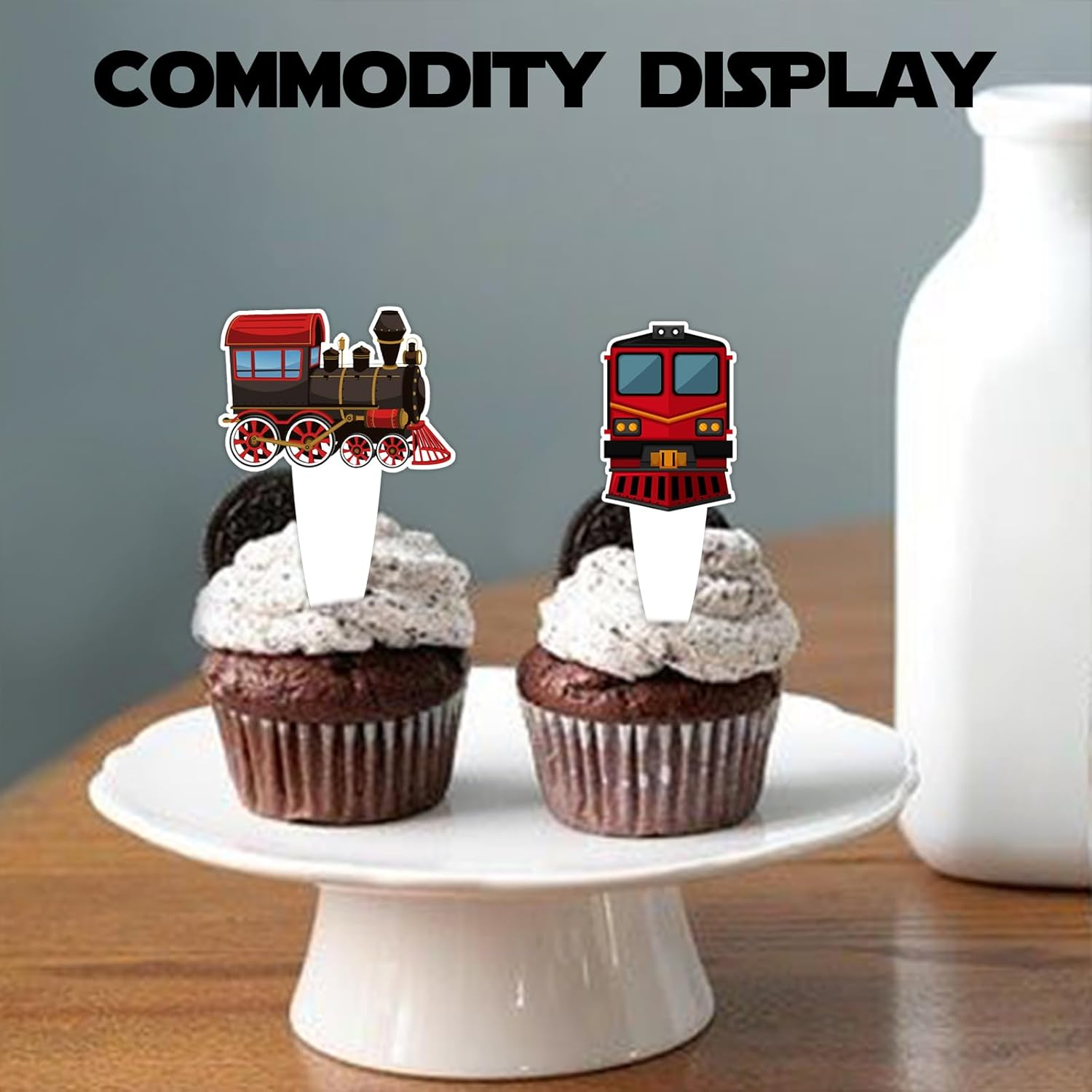 Dessert Cupcake Topper Cheer to Transportation Train Railroad Crossing Theme Decor Supplies Baby Shower Children Boy Girl Happy Birthday Party Decorations Set 24Pcs image number 5