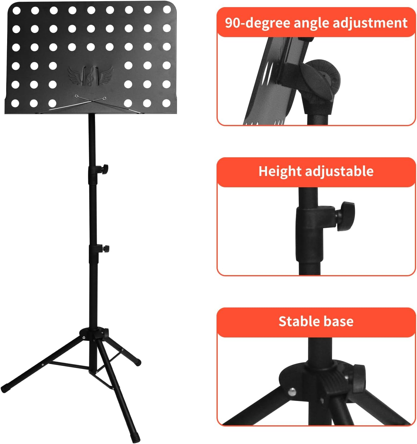 Yazoni Music Stand, Foldable Portable Sheet Music Stand with Carrying Bag, Adjustable Music Sheet Stand for Orchestra, Violin, Piano - Professional Musical Equipment Stand with Tripod Base image number 3