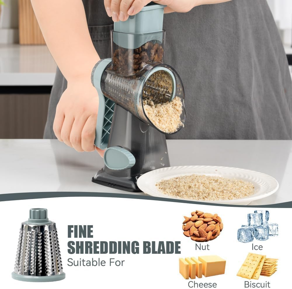 Rotary Cheese Grater with Handle,And Vegetable Shredder for Kitchen,Blades for Shredding, Grating, Slicing,Vegetable Shredder with Suction Base and Cleaning Brush image number 1