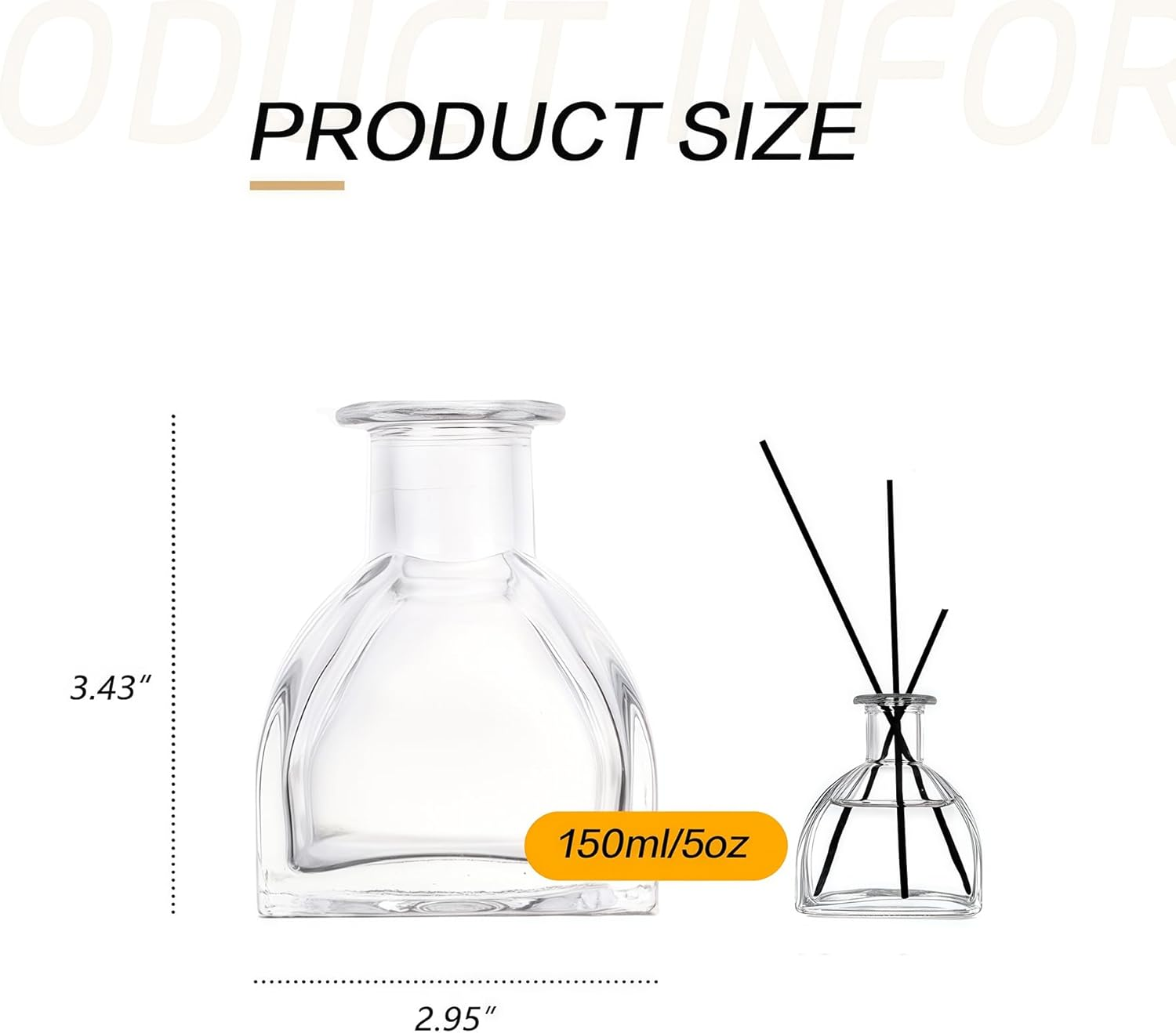 Square Glass Diffuser Bottles 3.4 High 150Ml 5 Fl Oz Fragrance Accessories Use for DIY Replacement Reed Diffuser Sets with Essential Oils Reed Sticks