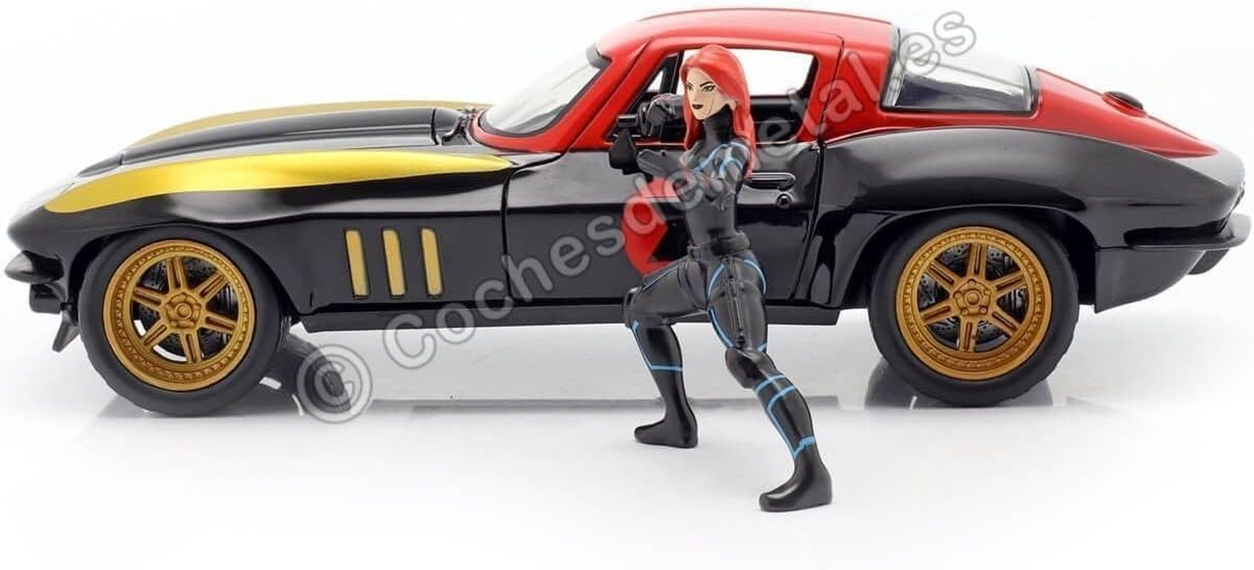 Jada 1:24 Diecast 1966 Chevy Corvette Stingray with Black Widow Figure image number 2