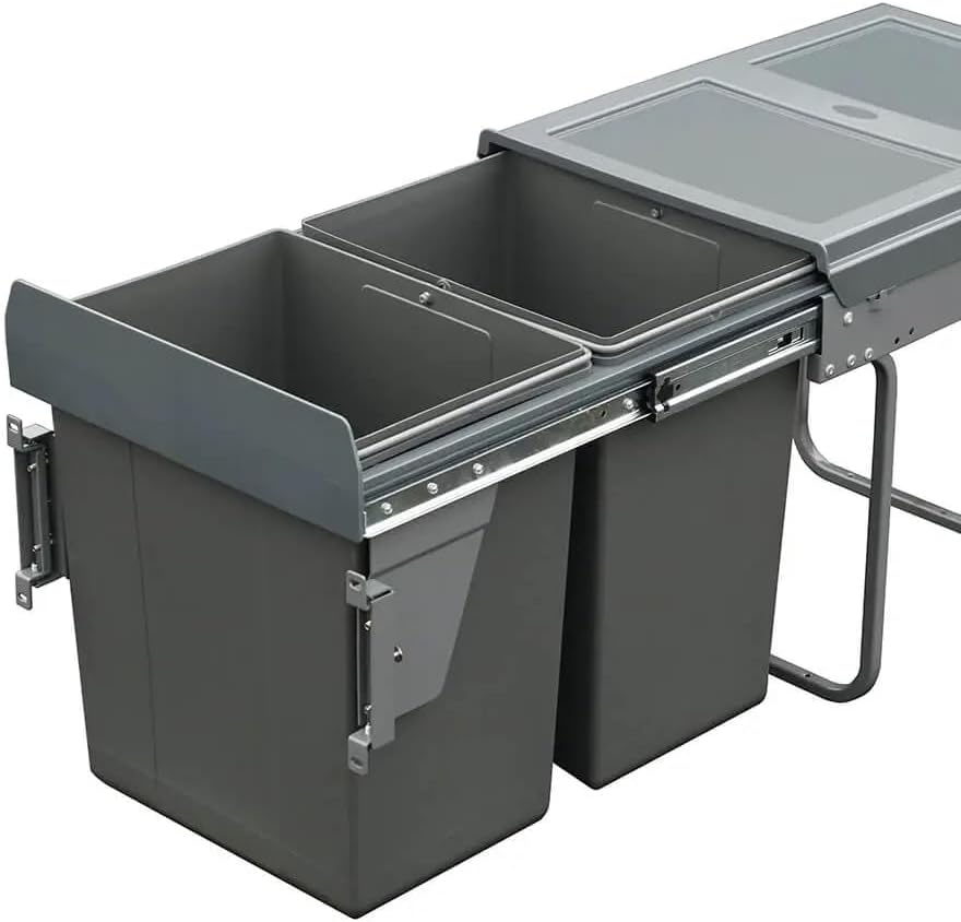 Domestique 40L Twin Slide Out Concealed Waste Bin with Soft Close - for a 400Mm Cabinet - Bottom Mounted - Includes Optional Door Bracket image number 2