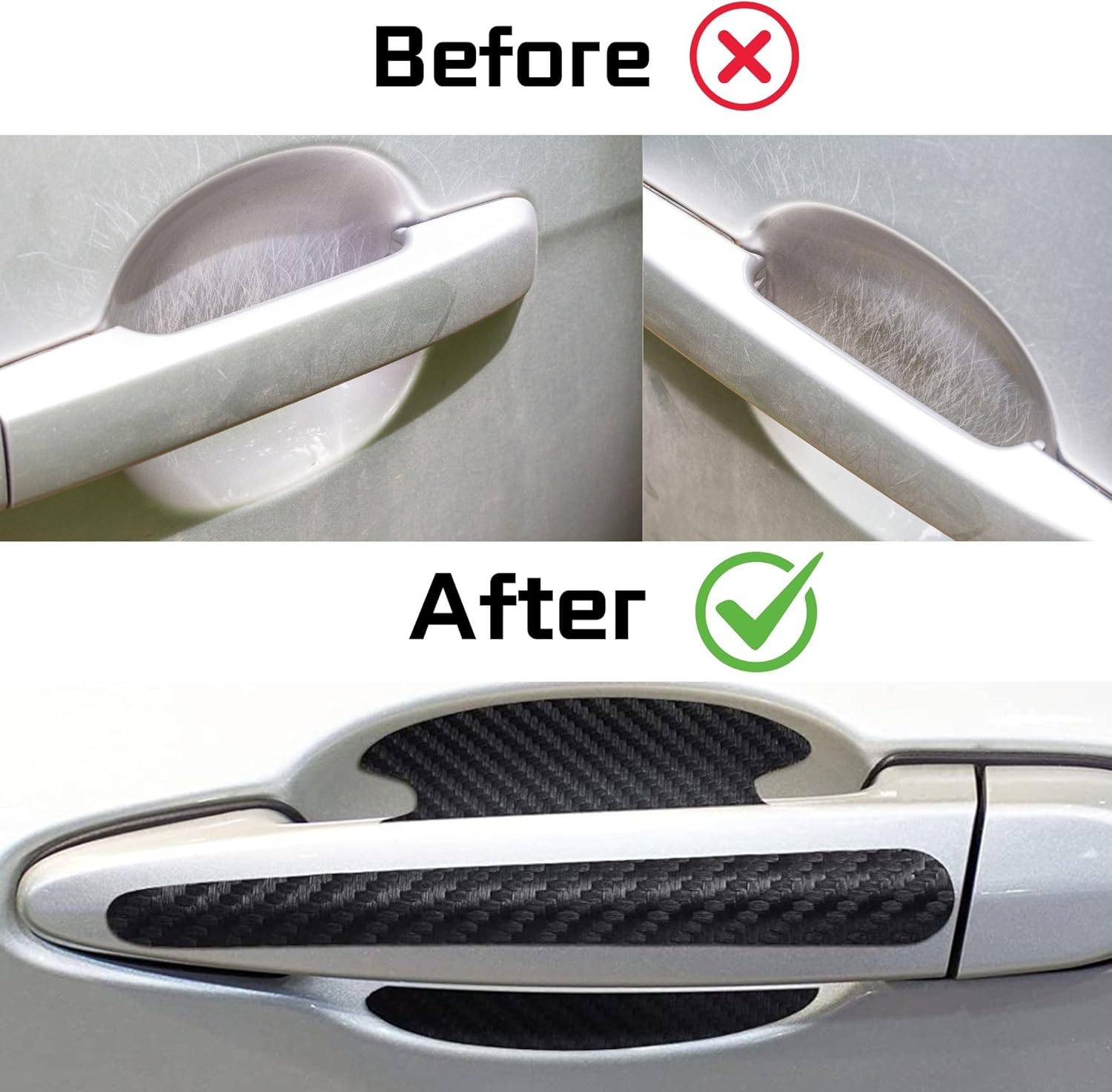 24PCS Carbon Fiber Car Door Handle Protectors, Car Door Handle Bowl Sticker, Reflective Cardoor Handle Paint Scratch Protector, Universal Anti-Scratch Guard Stickers Fit Most Cars image number 3