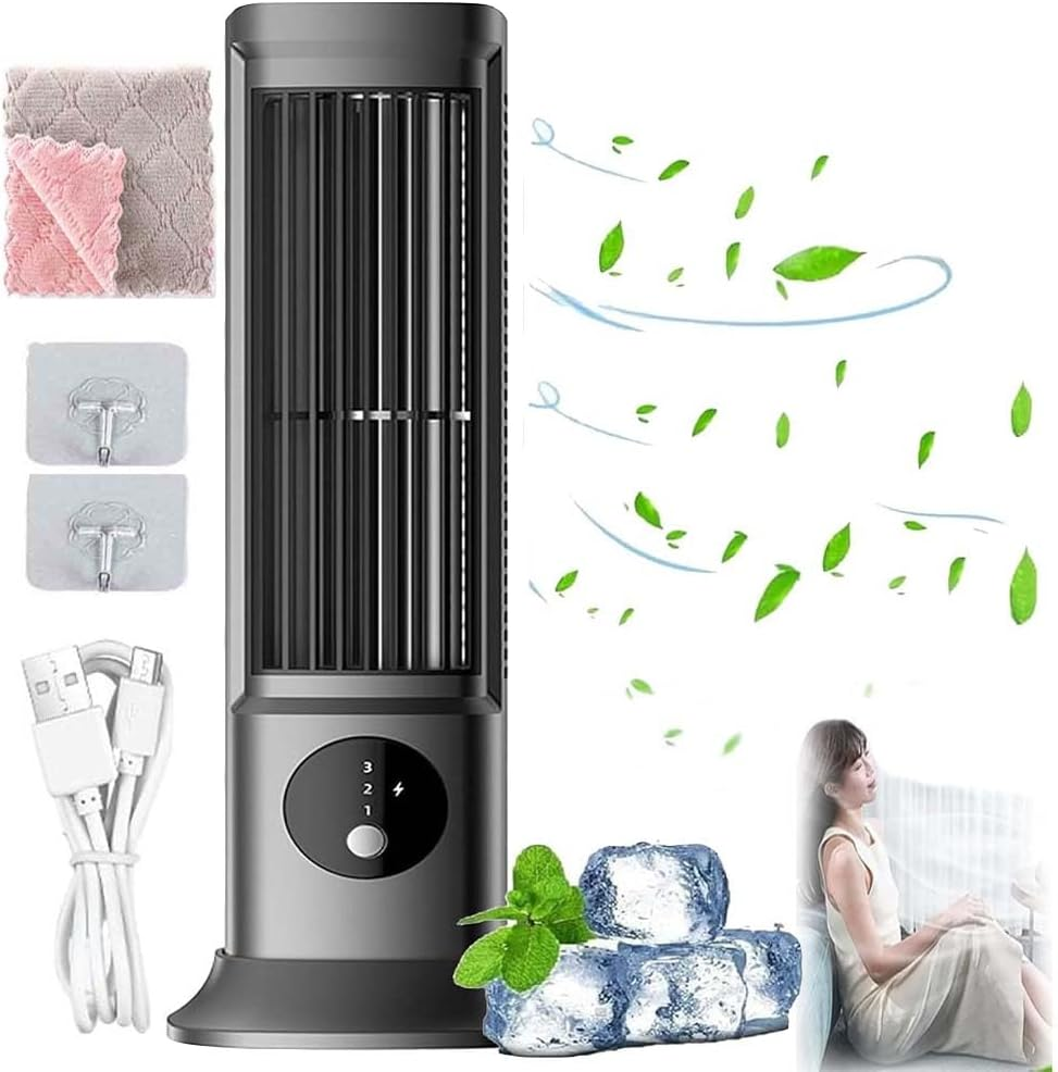 Coldeez Cooling Ace 5.0,Desktop Tower Fan,Portable Air Conditioner,Cooling Ace with 3 Speeds,Quiet Operation,Adjustable Base,For Bedroom/Office/Kitchen image number 1