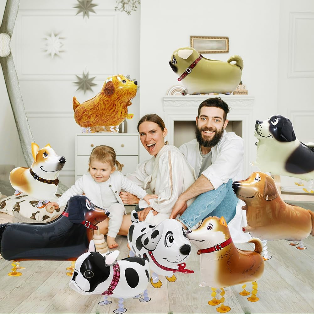 4 Pack Dachshund Dog Balloons, Air Walker Pet Animal Doggy Party Decoration, Brown, Black, 4 Count, 24'' image number 2