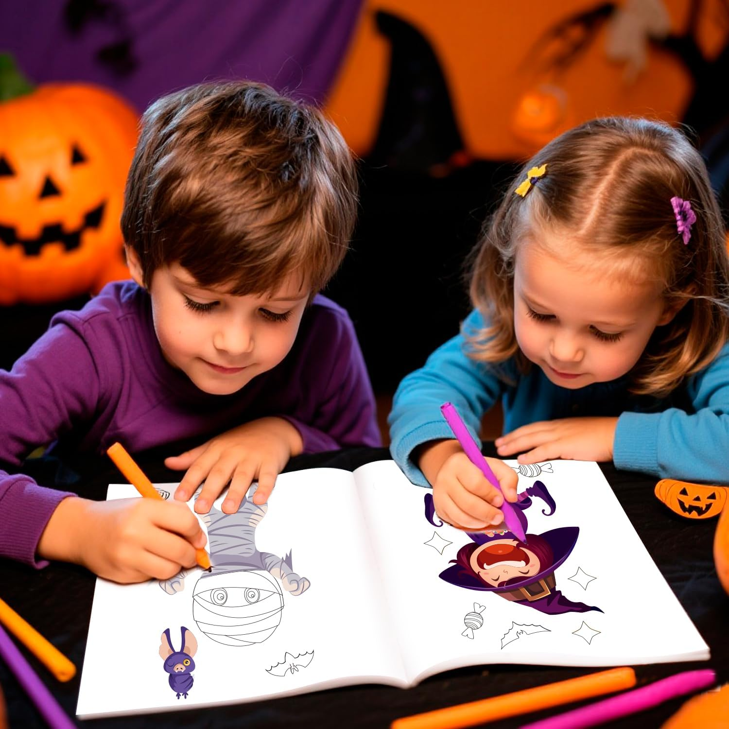 Halloween Coloring Books Bulk, 24 Pcs Halloween Painting Book Decorations Coloring Books 12 Pcs Party Color Pencils for Party Decorations image number 2