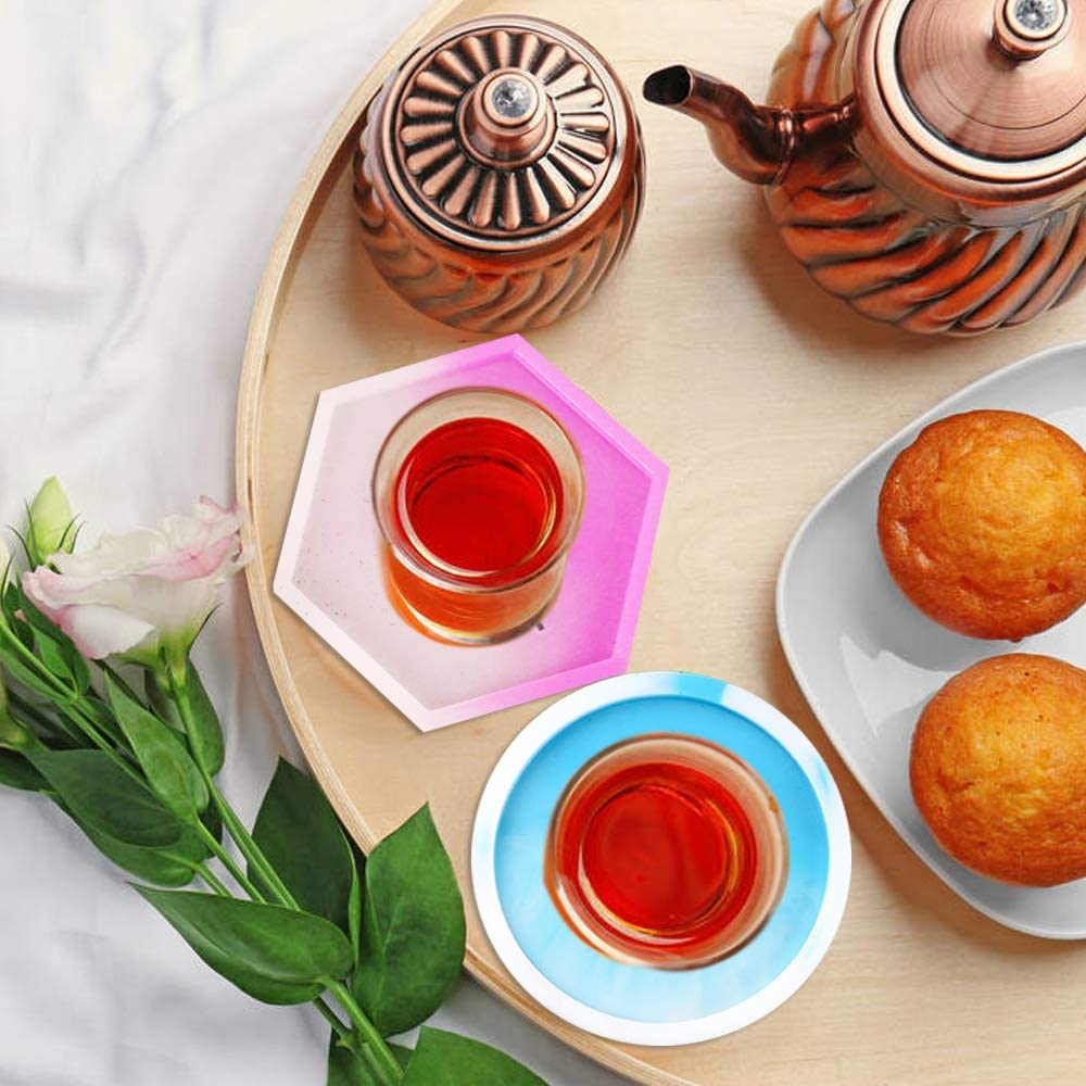 Sourceton Pack of 3 DIY Coaster Silicone Mold, Resin Molds Include Round, Square, Hexagon, Molds for Casting with Resin, Cement. image number 6