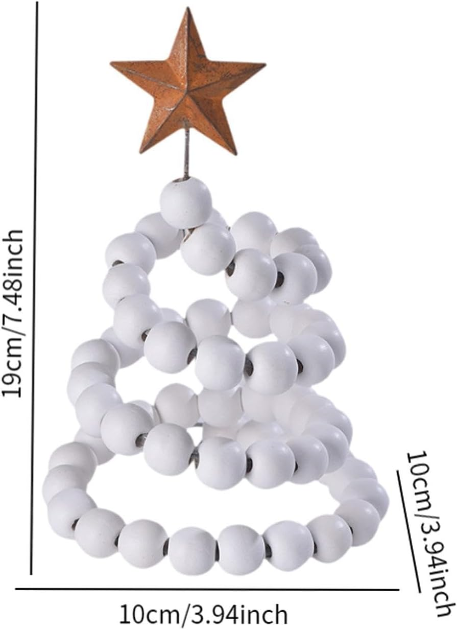 Mini Christmas Tree for Desk, Decorative Wooden Bead Christmas Tree Statue for Party, Star Top Christmas Tree For, White, as Described