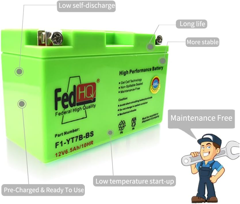 YT7B-BS 12V 6.5Ah Motorcycle GEL Battery Dirt Bike ATV Quad Scooter Motorbike Replace YT7B-4 GT7B-4 UT7B-4 CT7B-BS MB7U