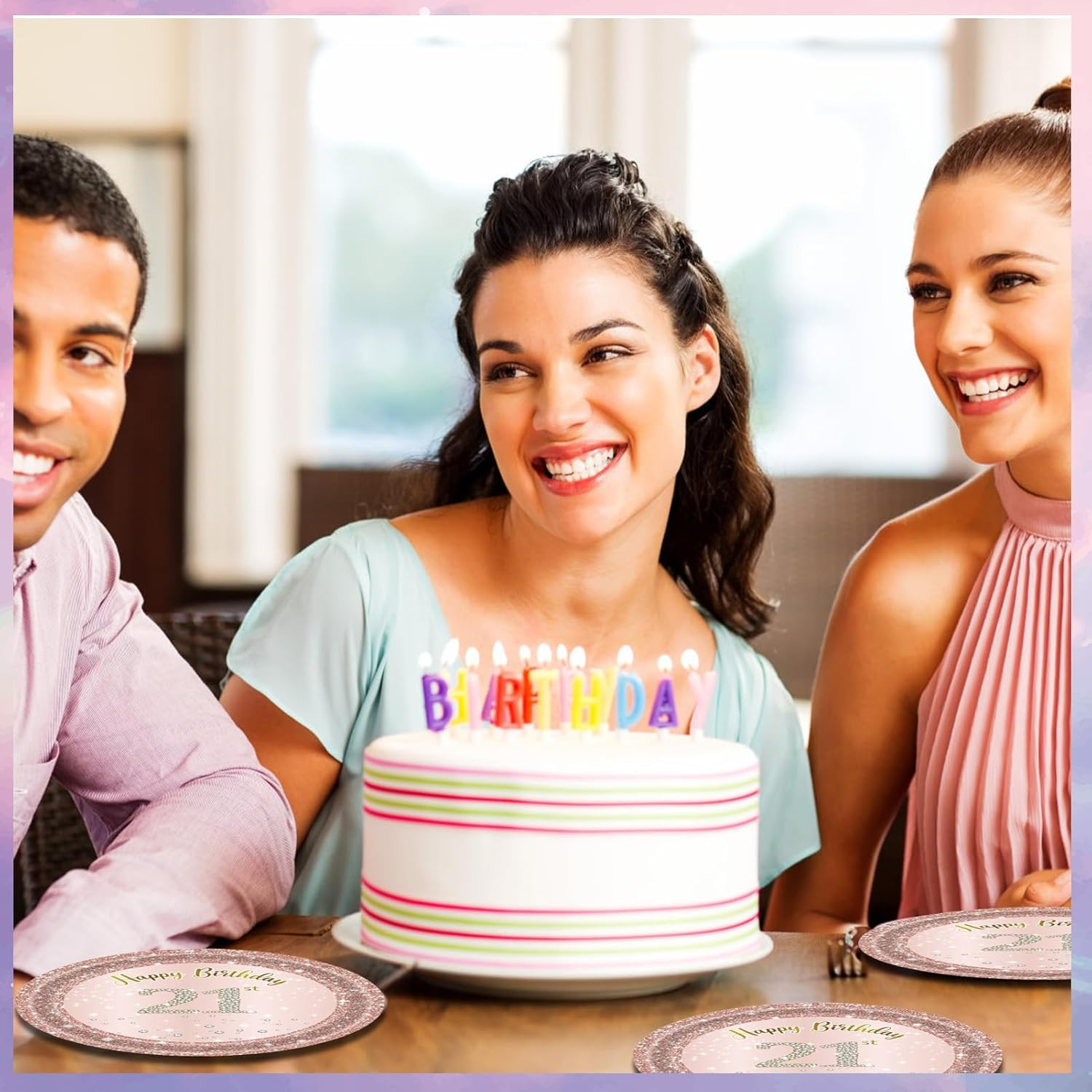 21St Birthday Rose Gold Party Supplies Rose Gold Birthday Supplies Plates and Napkins Happy 21 Birthday Disposable Tableware Party Supplies for Girls Women image number 4
