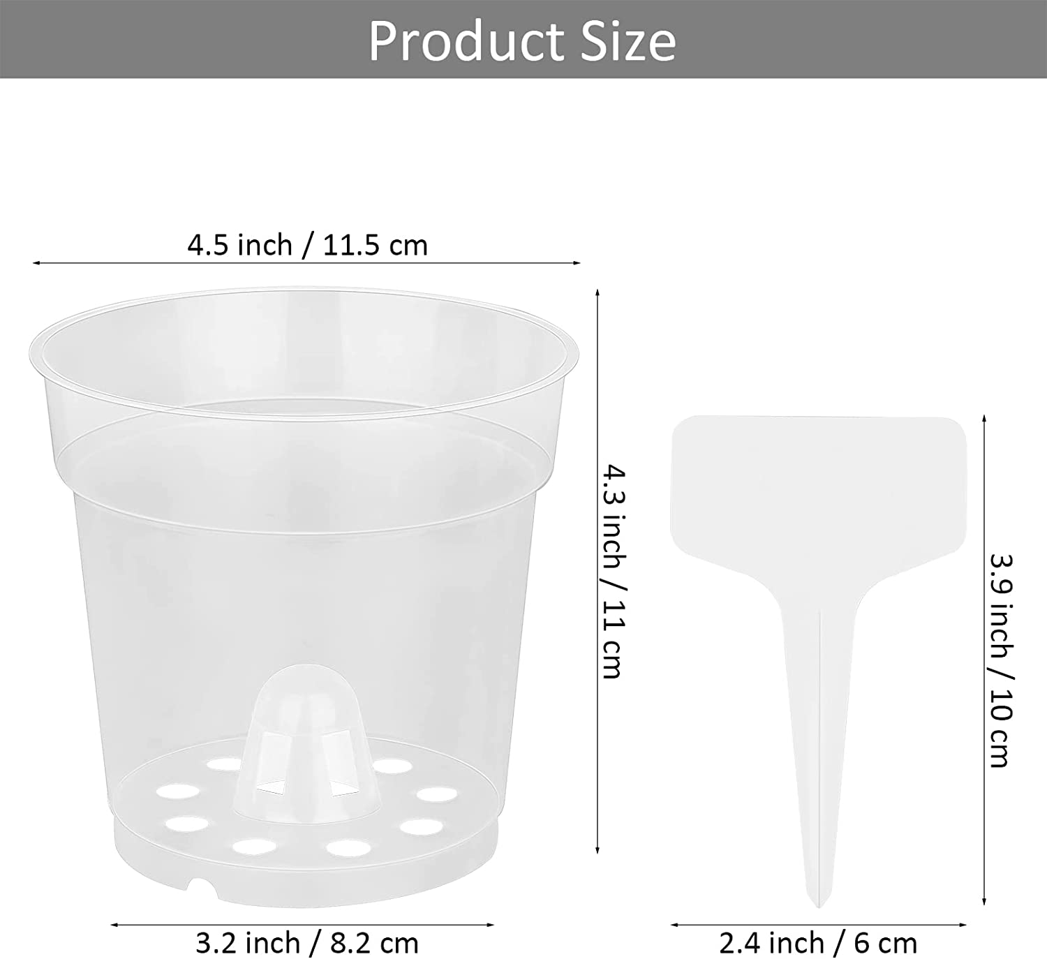 Durony 12 Pack 4.5 Inches Clear Orchid Pots with Holes Flower Plant Pot Durable Plastic Planter with 12 Pieces Plant Labels Great Drainage for Seedlings Planting image number 4